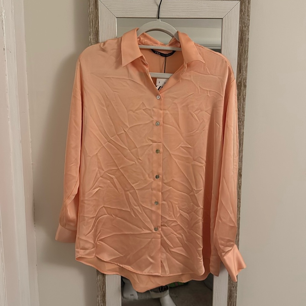 zara satin button down